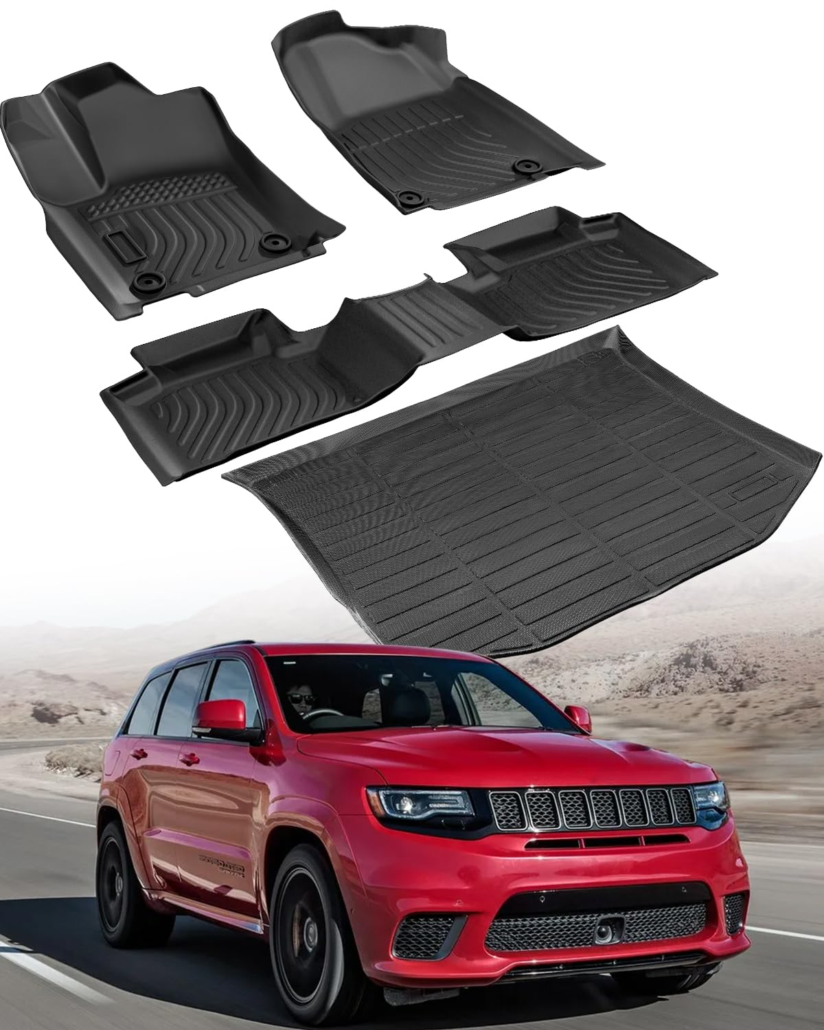 CreekT Jeep Grand Cherokee front-row floor mats provide durable all-weather protection.