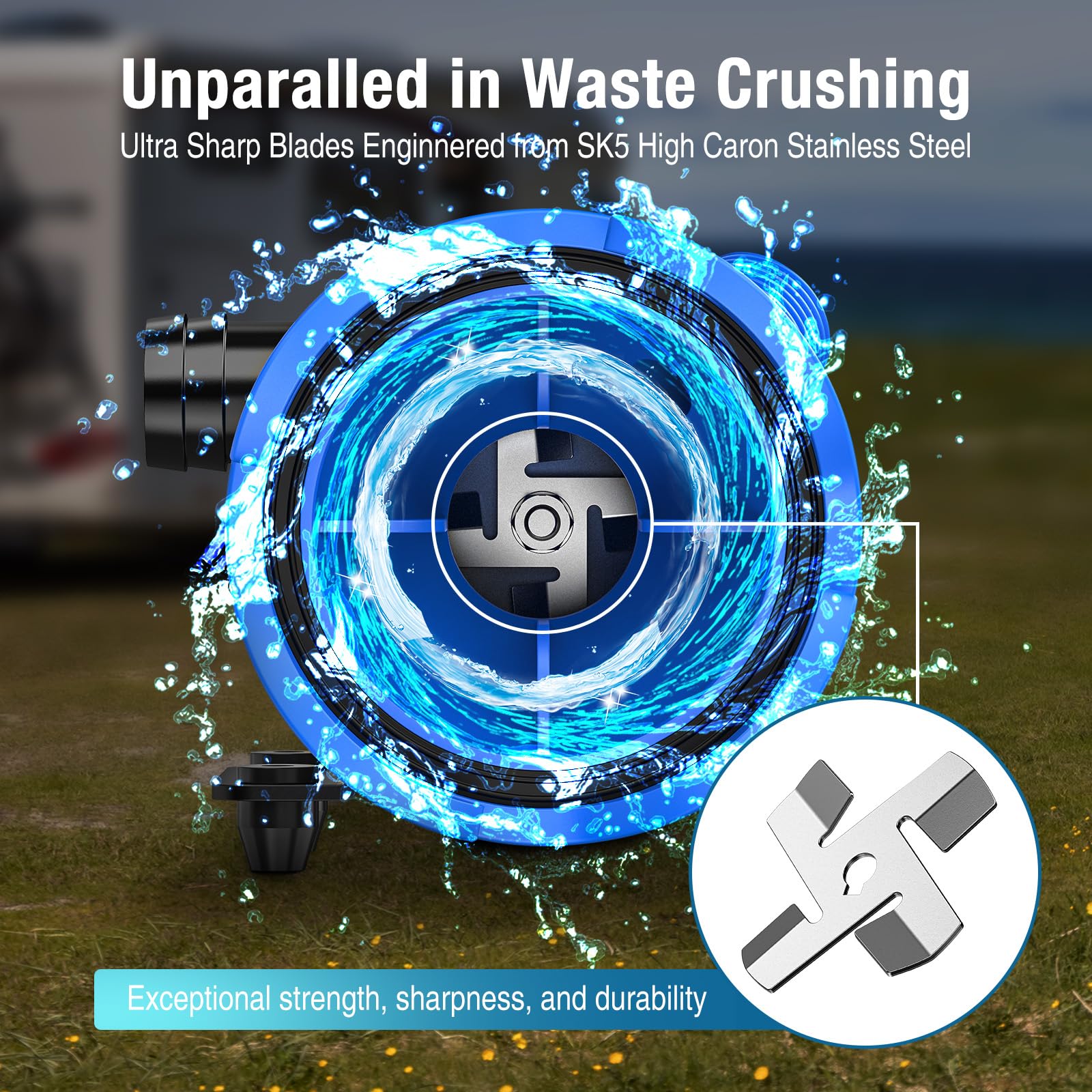 CrestWave dual SK5 blades crush waste into fine particles.