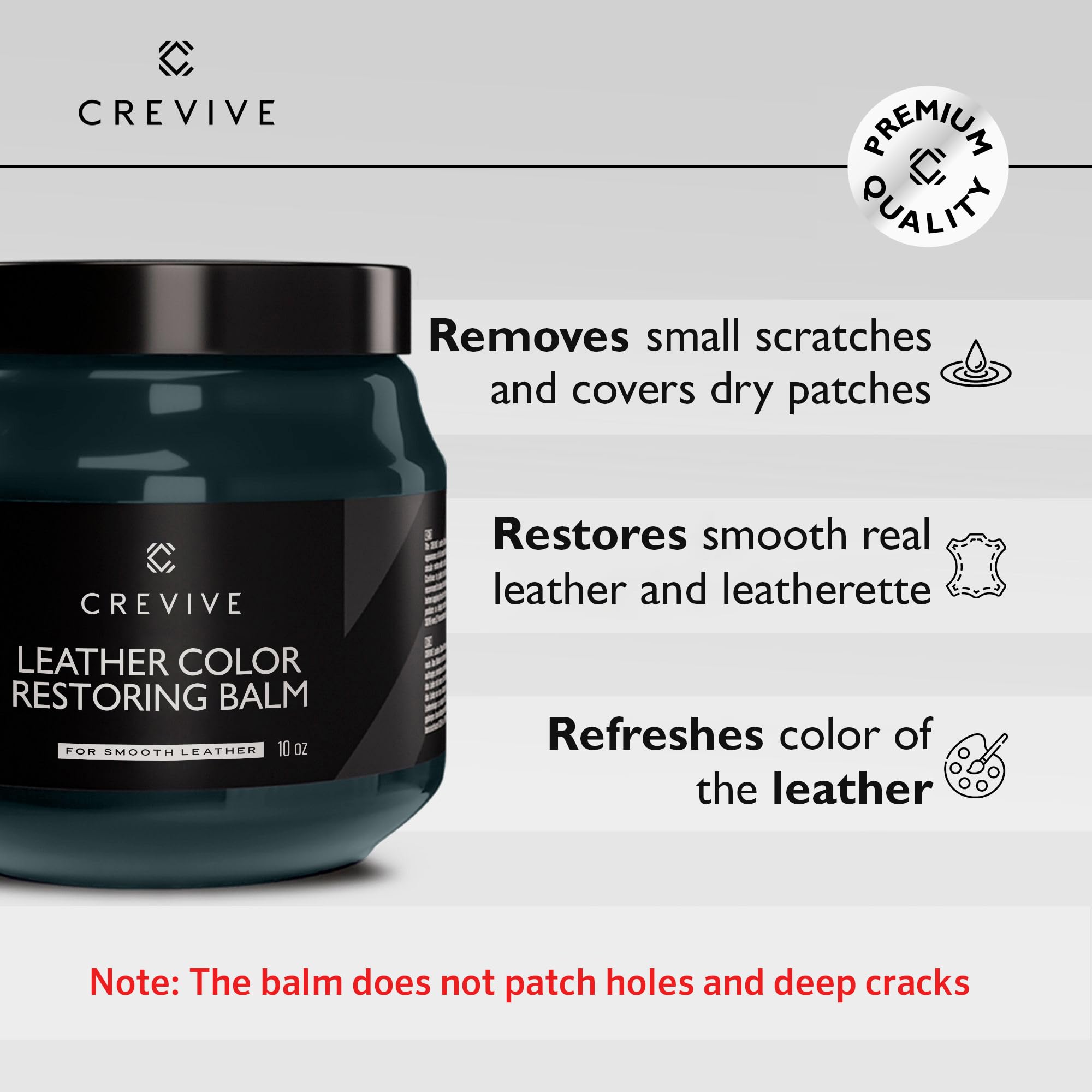 CREVIVE leather-restorer cloth demonstrates easy application on a sofa.