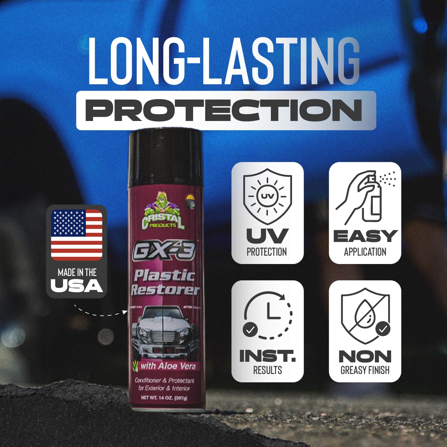 Cristal GX-3 exterior trim renewal reveals deeper restoration and darker finish.