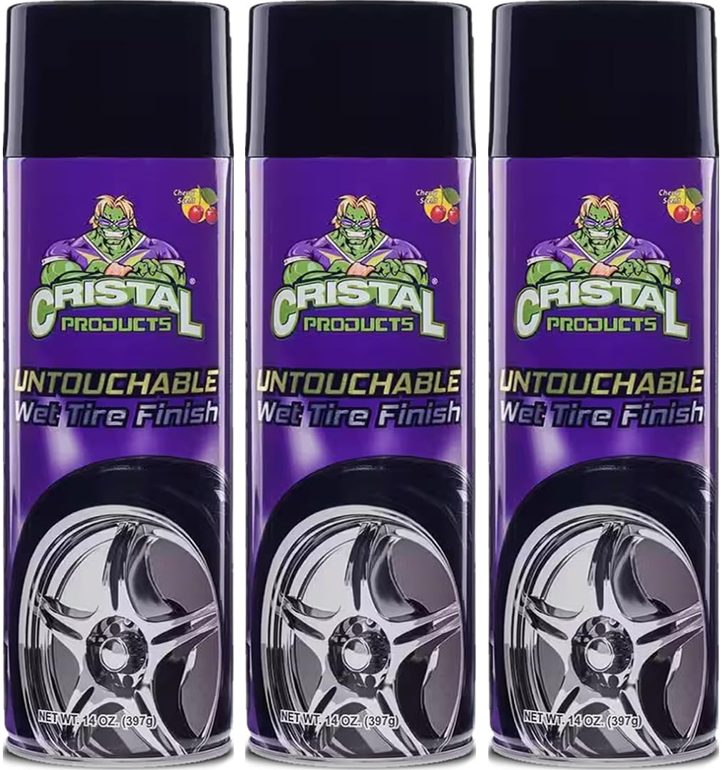 Cristal Products Untouchable Tire Finish bottle delivers a glossy, long-lasting wet look.