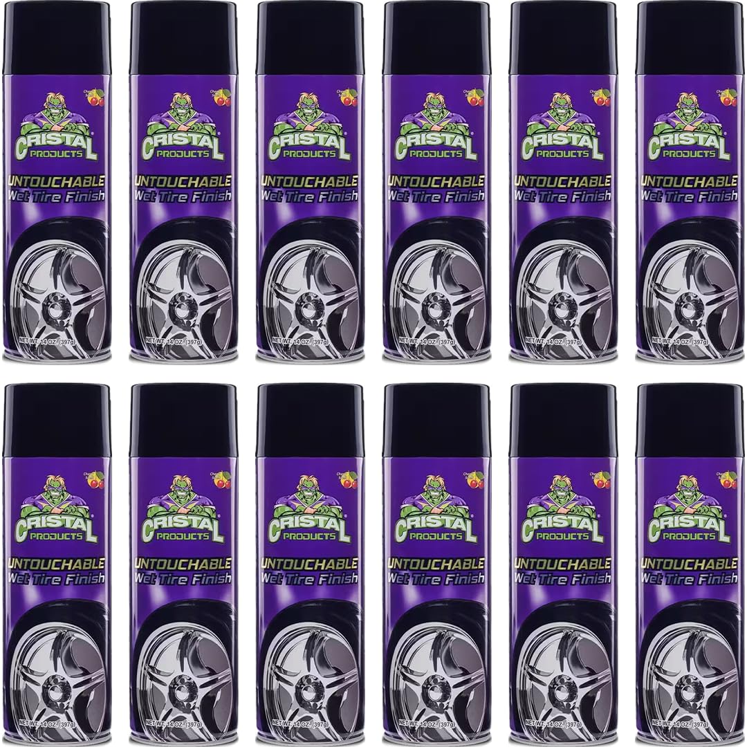 Cristal Products Untouchable Tire Shine Spray front shot delivers a premium waterproof coating.