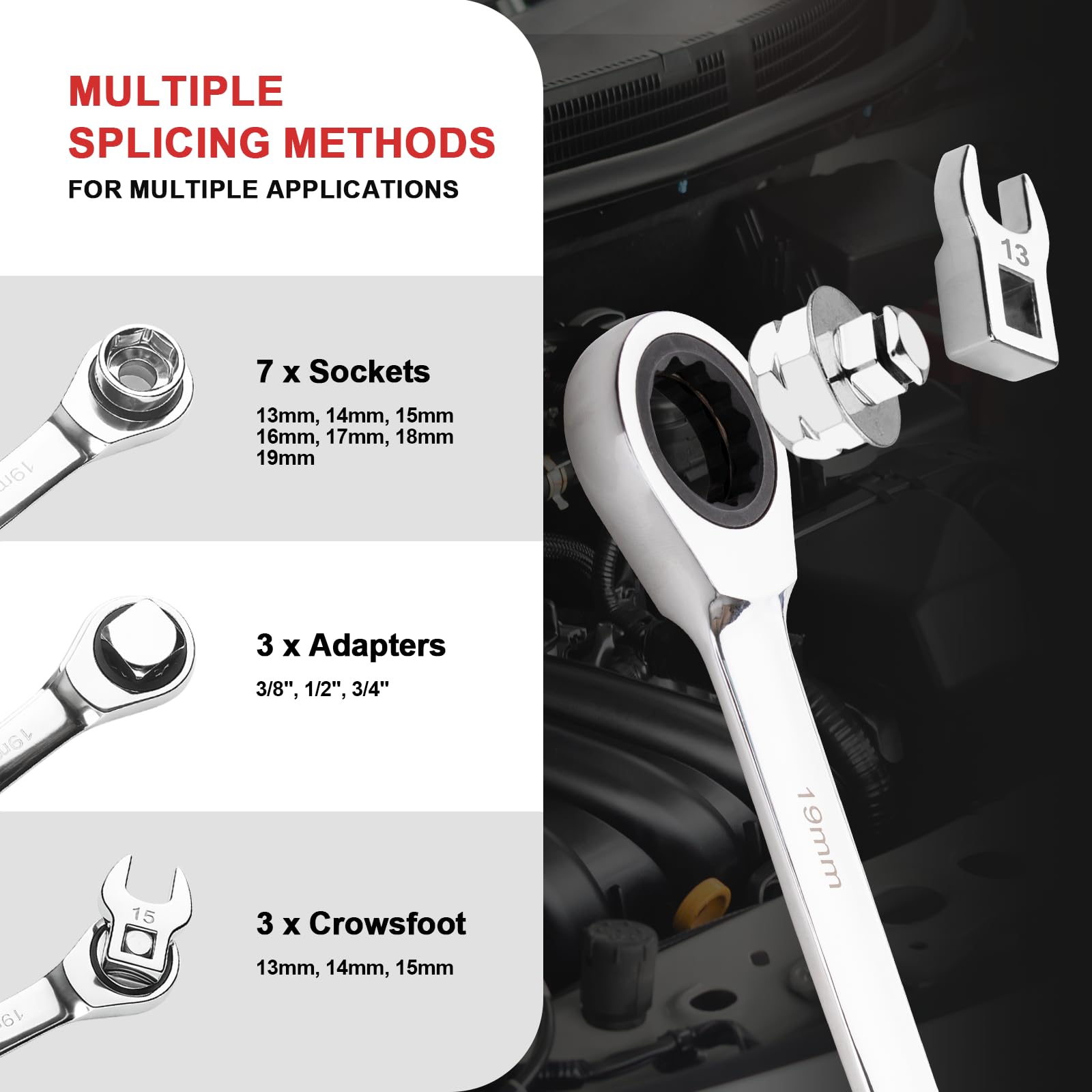 Crizendo socket set covers multiple sizes for versatile belt service