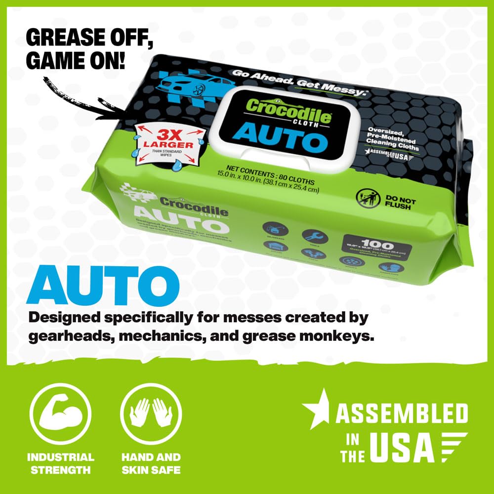 Crocodile Cloth Auto Cleaning Wipes 100 giant wipes show scale and efficiency.