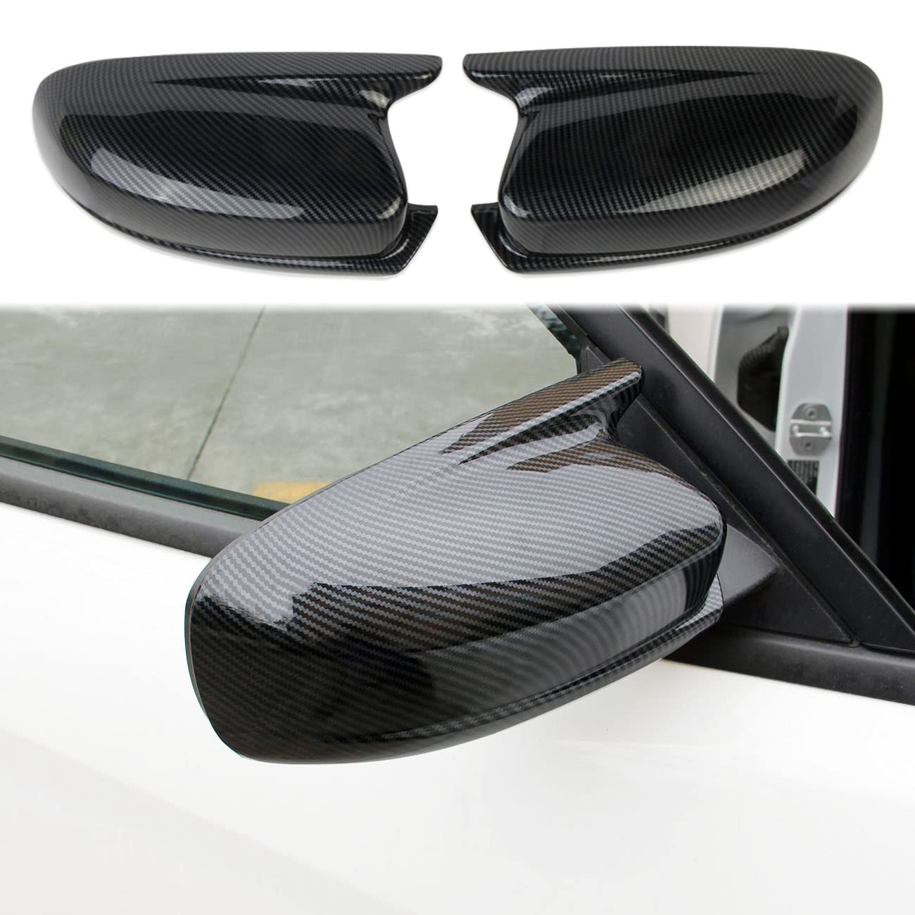 Crosselec Dodge Charger side-door mirror cover with horn-style pattern for sport look and scratch protection.