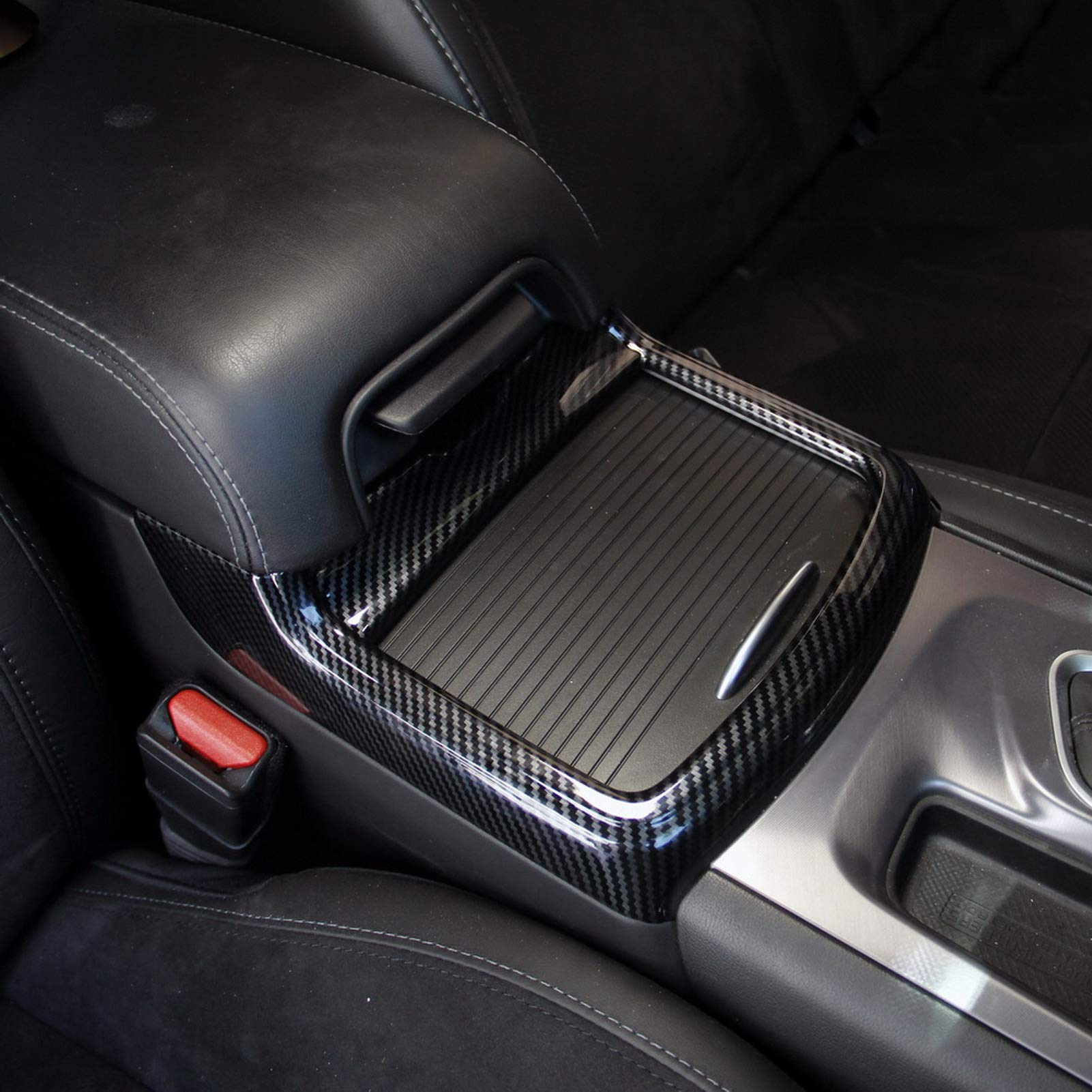 Crosselec red carbon fiber cup holder cover for Dodge Charger interior upgrade
