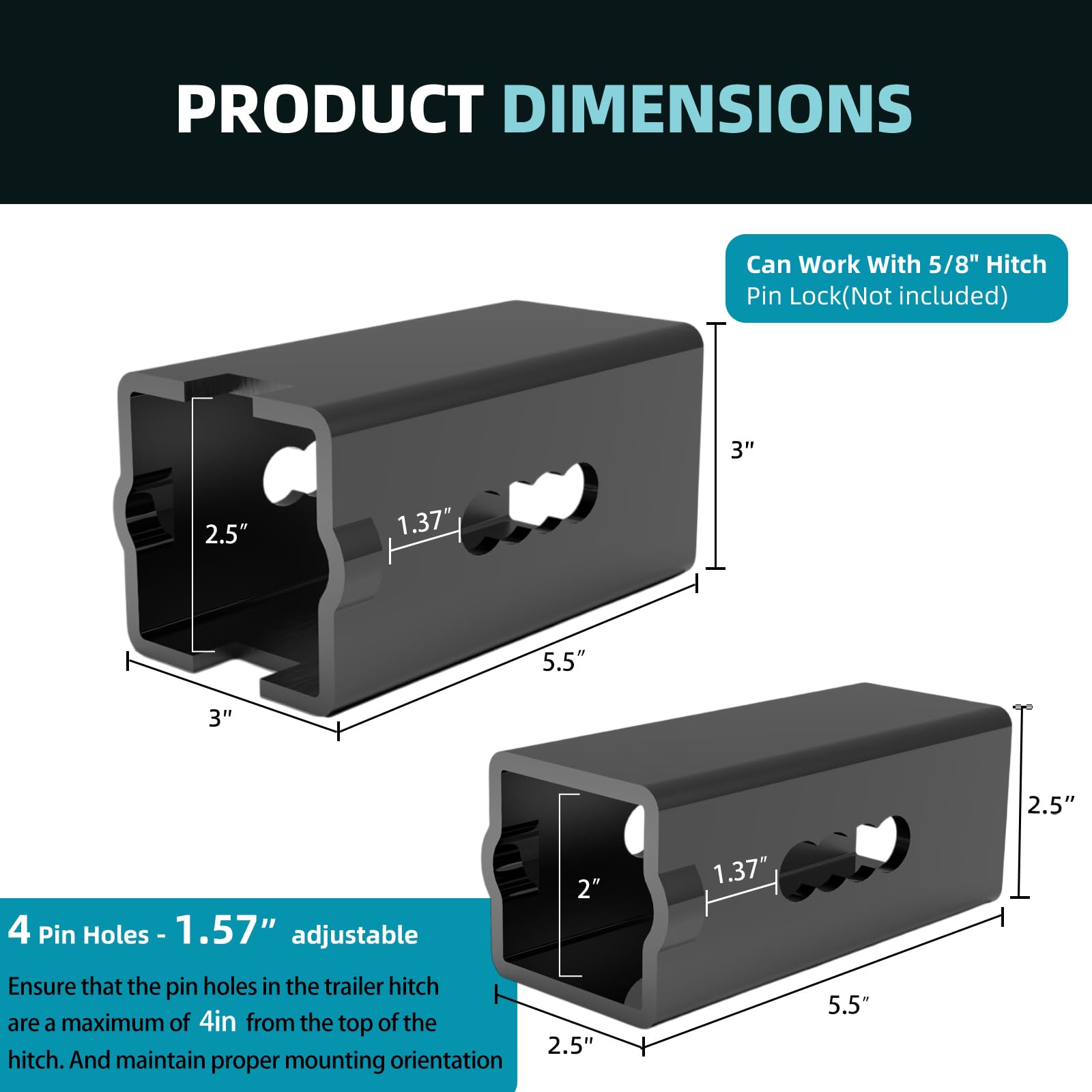 Crosship 3-inch standard sleeve inserted into a hitch receiver for universal fit.
