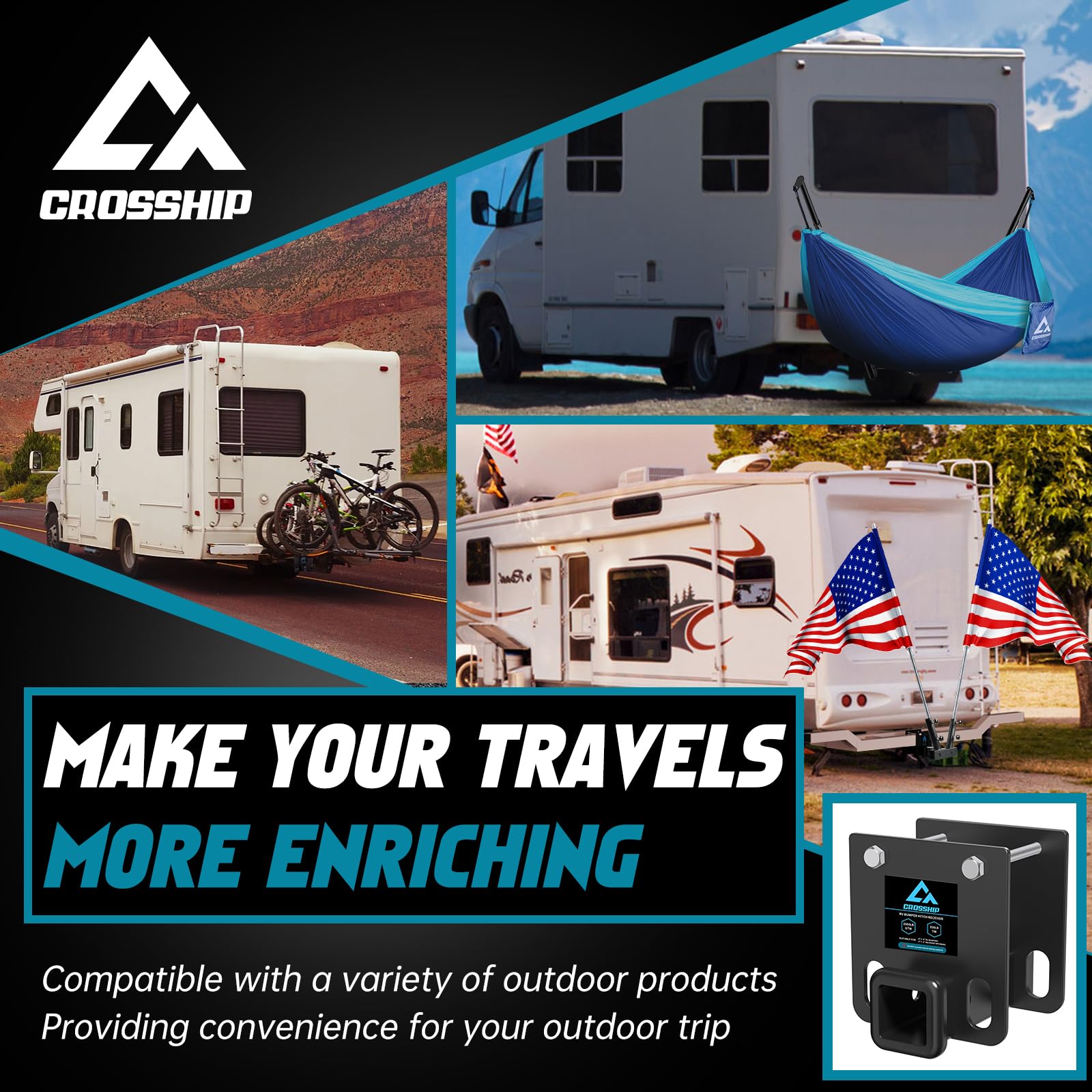 CROSSHIP package includes hitch receiver and hardware for RV upgrades