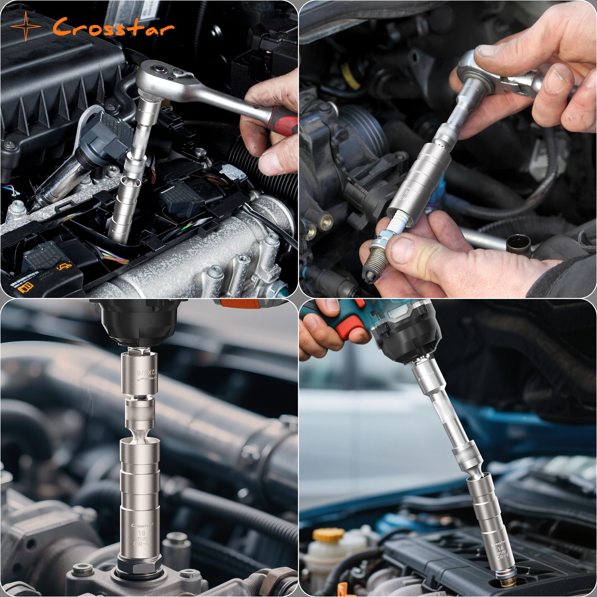 Crosstar swivel-head socket enables full-range engine access