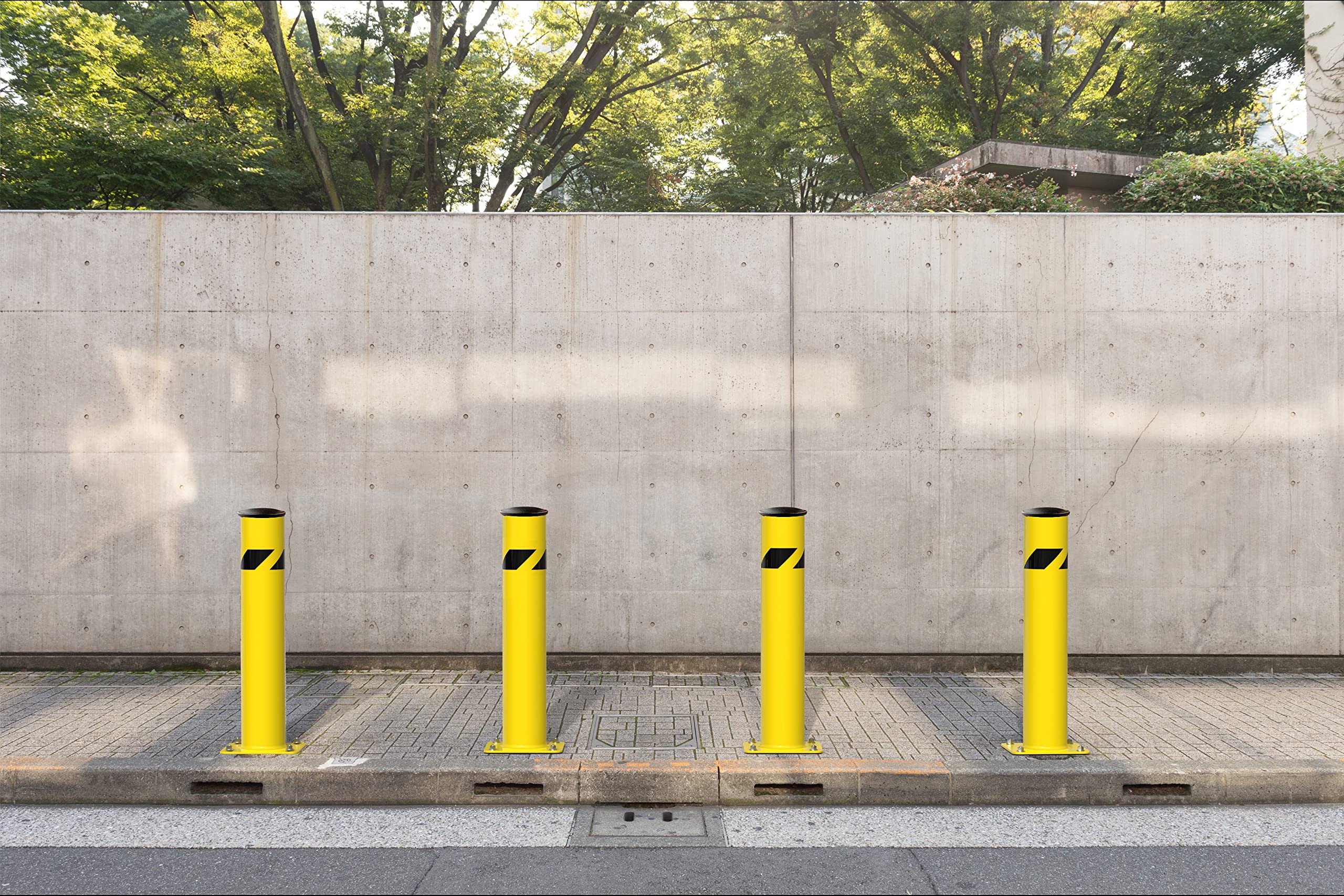 Crowd Control Warehouse Trafford bollard ground installation protects access and parking.