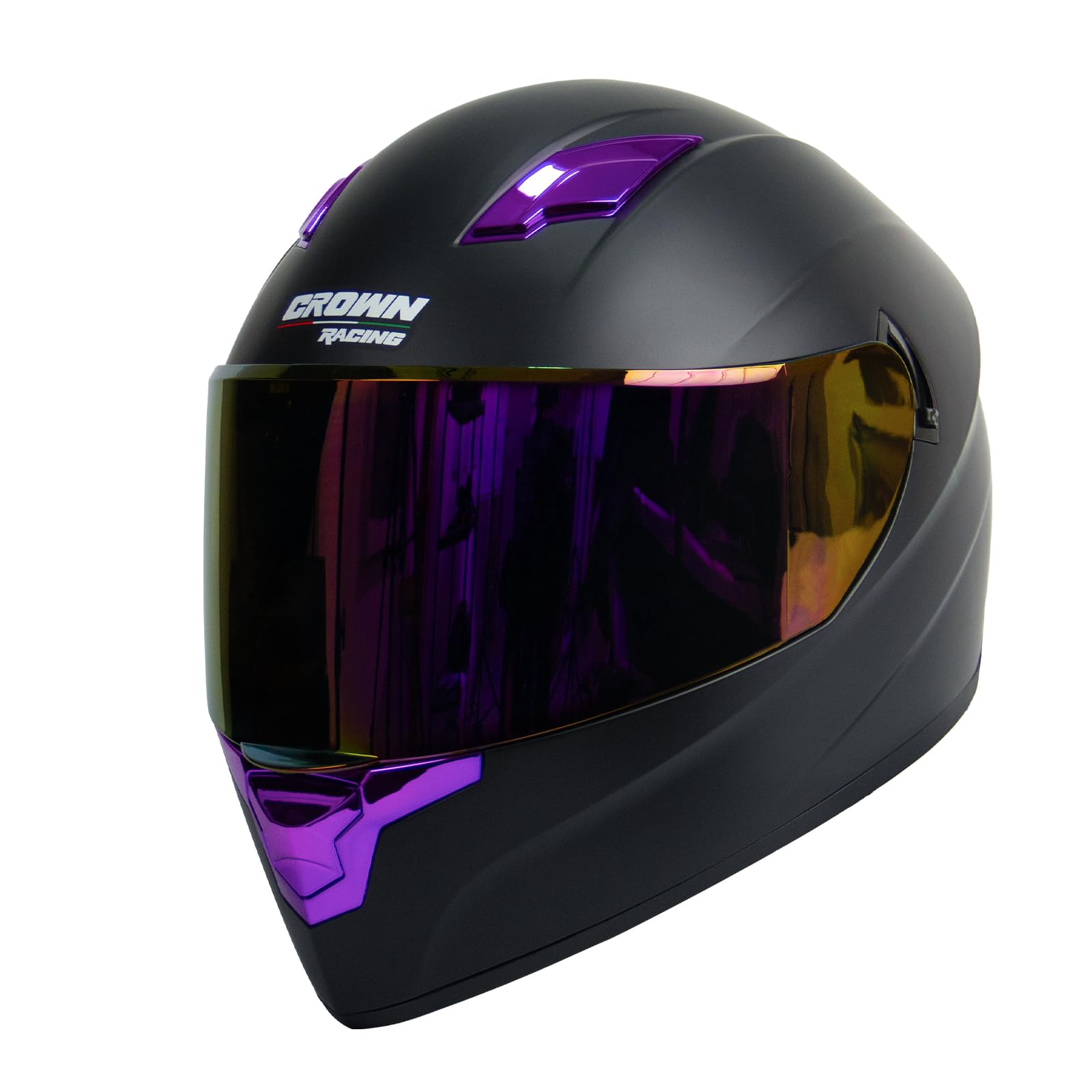 Crown Racing full-face helmet in purple design, ideal for bold street rides.