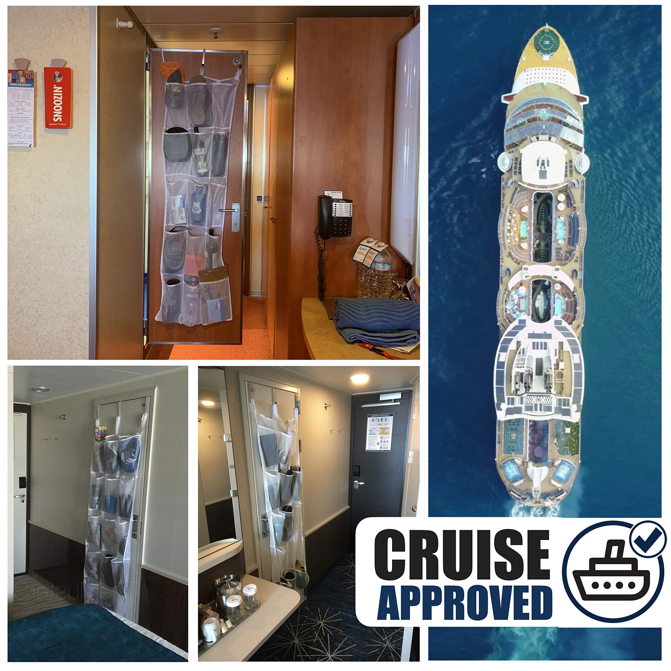 Cruise On fifteen-pocket door organizer provides extra space for shoes and small items.