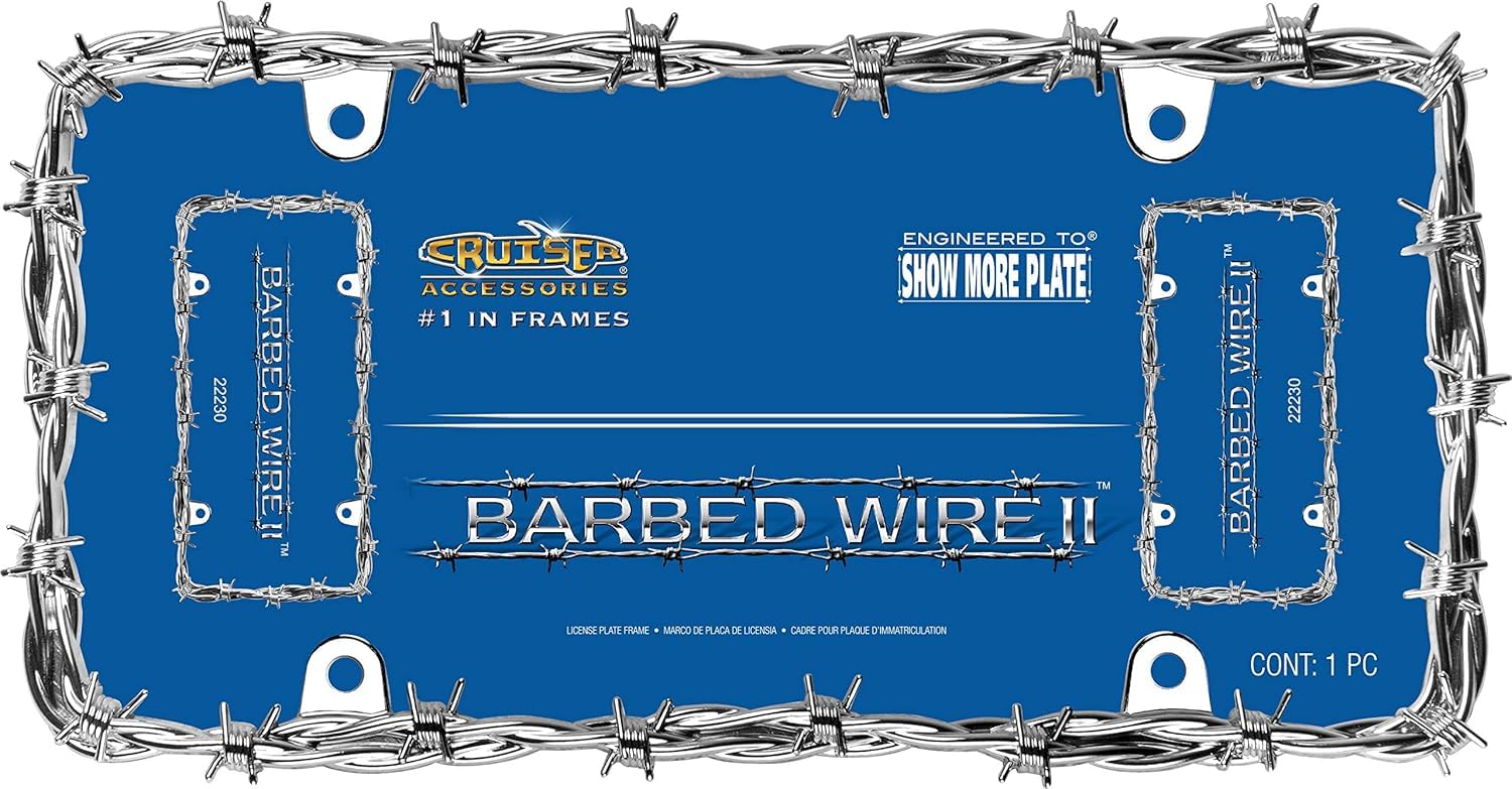 Cruiser Accessories barbed-wire twist design on a standard 6x12 license plate area.