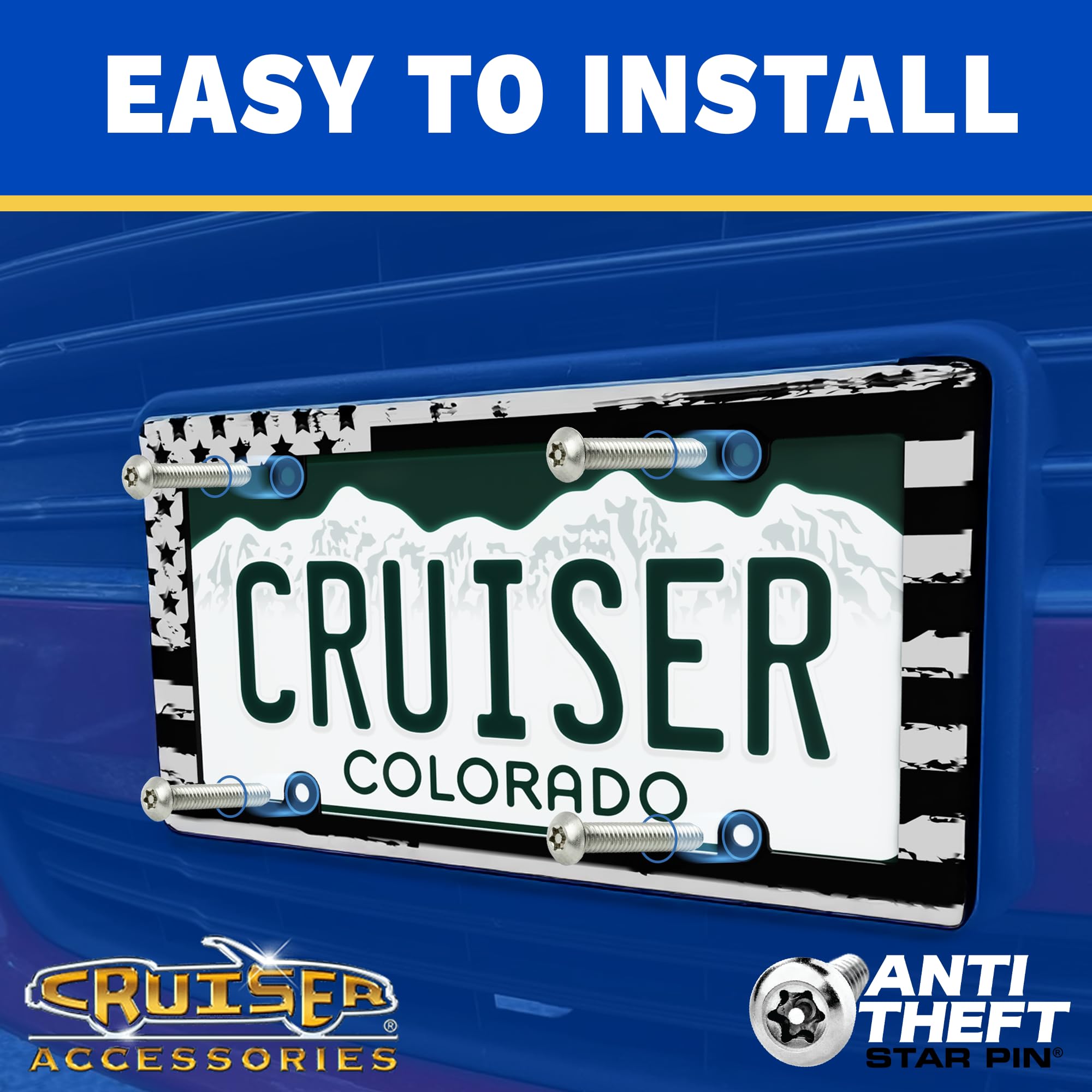 Cruiser Accessories chrome die-cast frame detail highlighting durability.