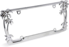 Cruiser Accessories palm tree license frame chrome front view highlights tropical flair.