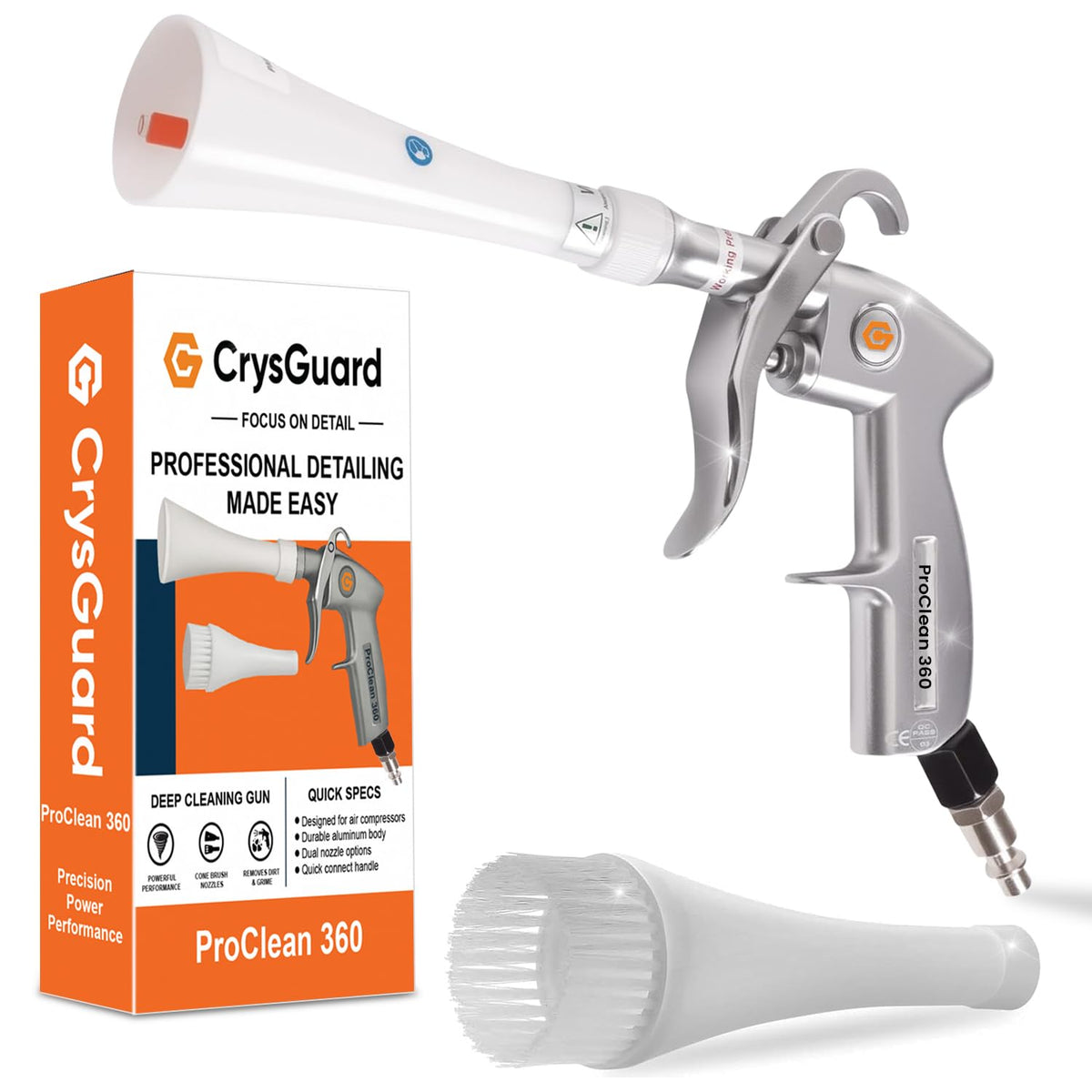 CrysGuard ProClean 360 tornado nozzle for deep upholstery cleaning.