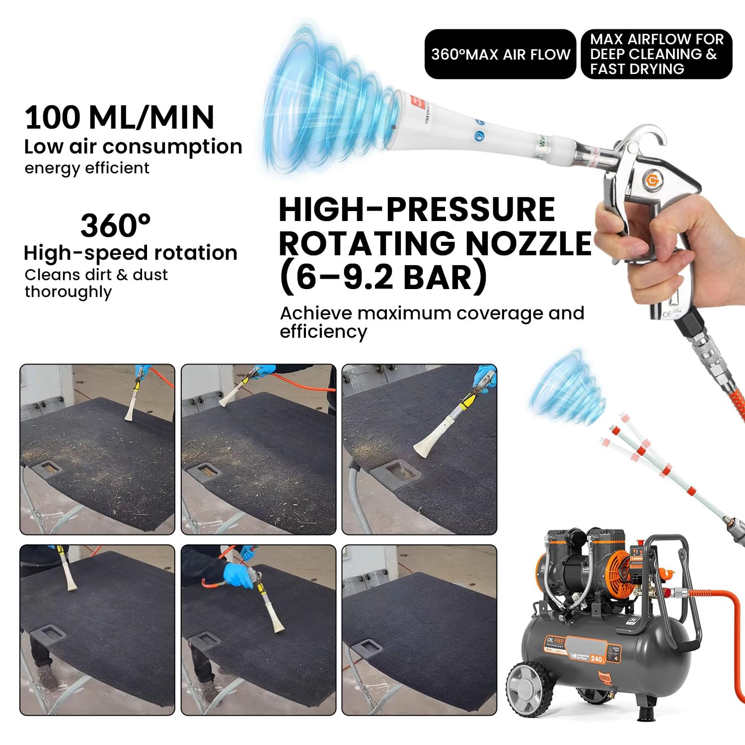 CrysGuard ProClean 360 high-pressure air blast for vents and dashboards.