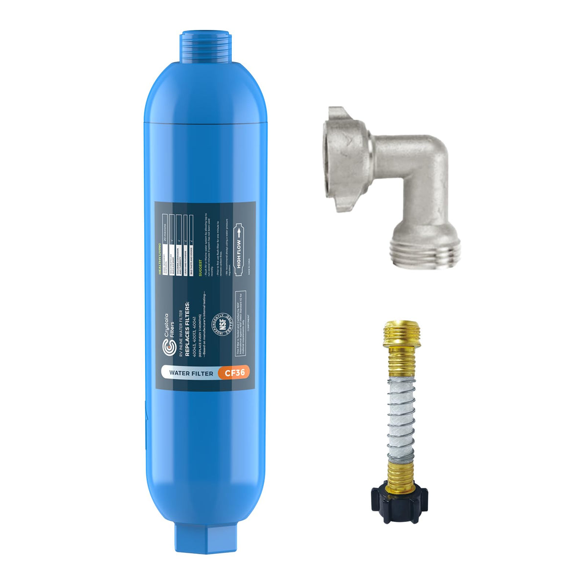 Crystala RV inline water filter reduces chlorine for cleaner-tasting water.