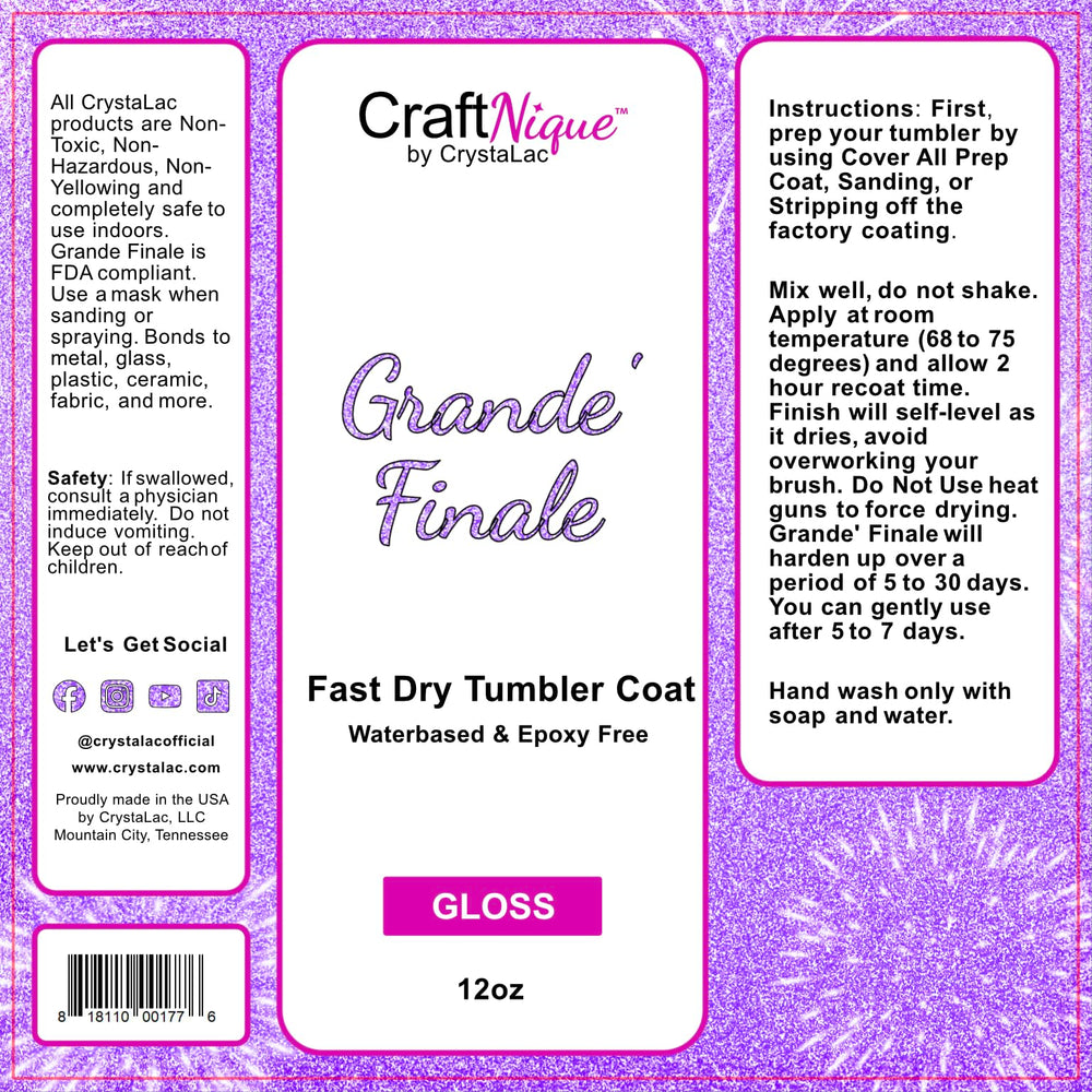CrystaLac Grande Finale Tumbler Coat drying time showcasing a quick 2-hour dry window.
