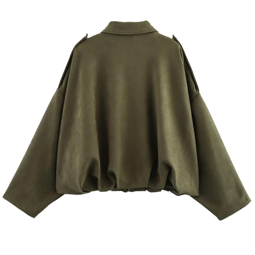 Csvinkiko women's bomber army green inner lining adds warmth and comfort.