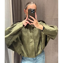 Csvinkiko women's faux suede bomber army green shoulder epaulets for edgy style.