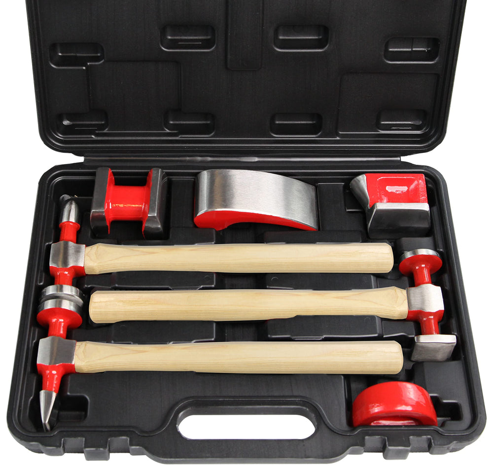 CT 7-piece auto body repair tool set with hammers and dollies for dent repair