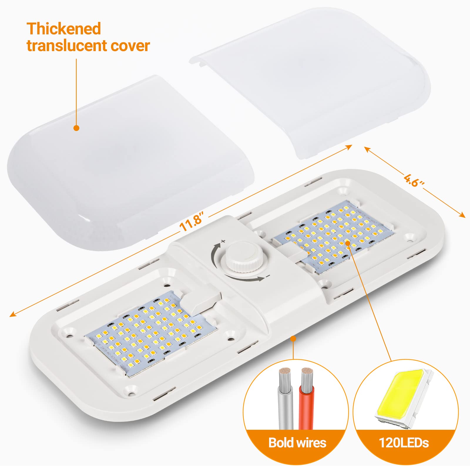 CT CAPETRONIX RV lights thick PVC diffuser softens glare and spreads light evenly.