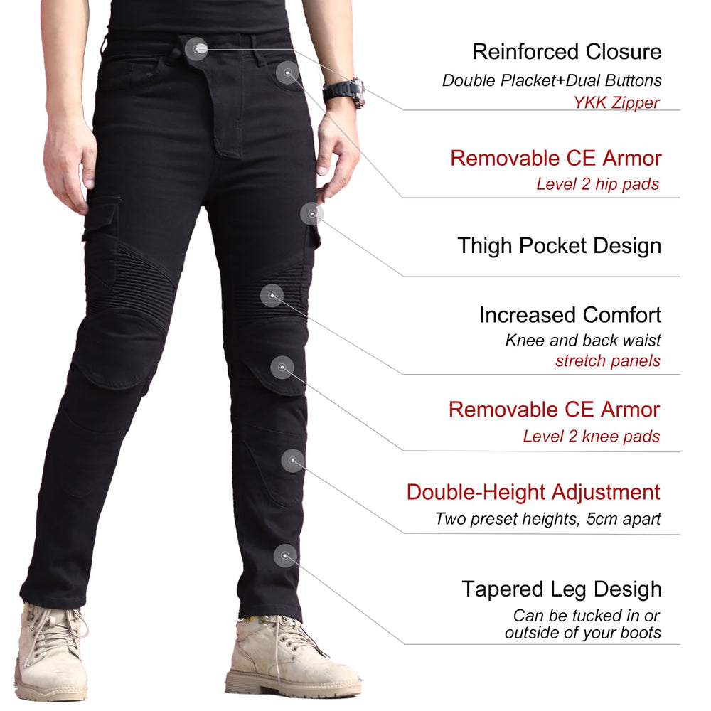 CTBQiTom stretch denim for urban ride shows versatile wear from riding to casual outings.
