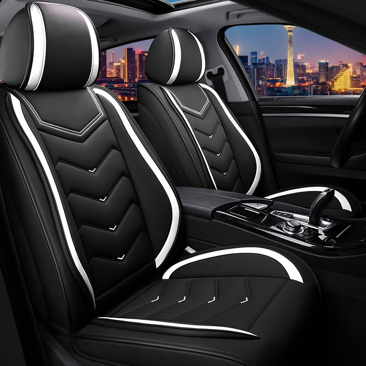 CTDS Civic front seat cover in classic black and white protects seats while elevating style