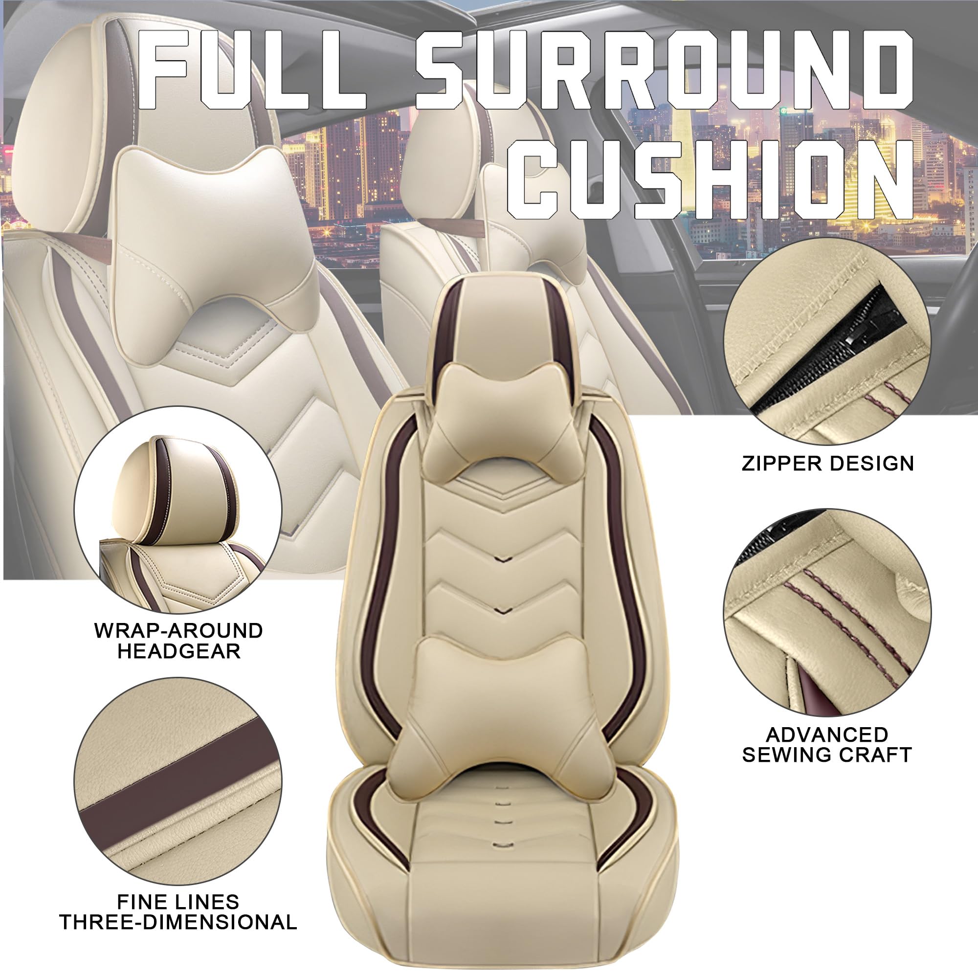 CTDS Honda Civic luxury front seat cover beige with premium Nappa feel.