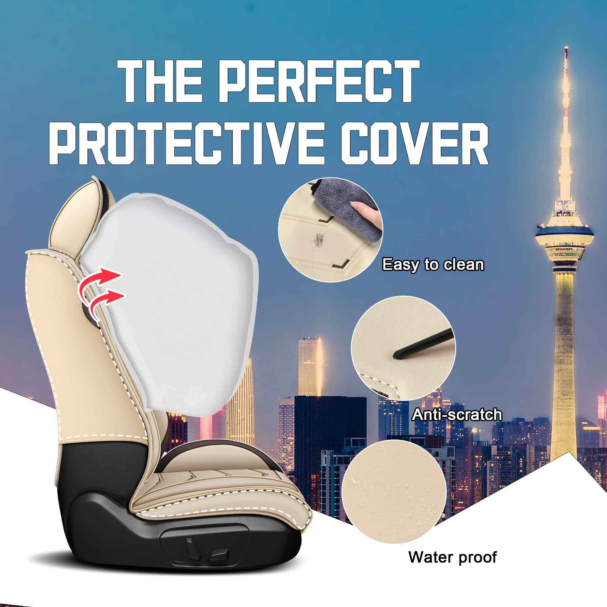 CTDS Honda Civic rear seat cover beige keeps upholstery clean on trips.