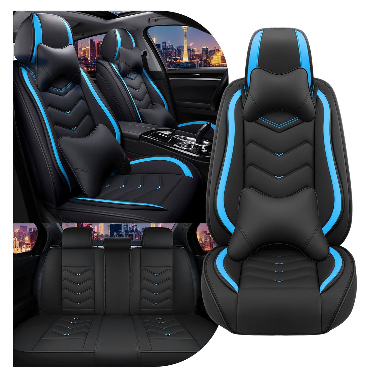CTDS Honda Civic front classic seat cover in black blue protects seats from wear