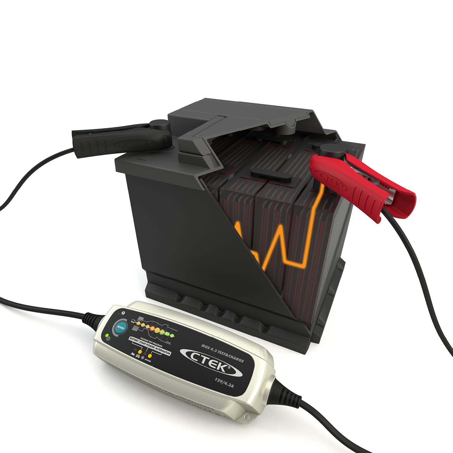 CTEK 4.3 spark-free connection promotes safe wiring during maintenance.