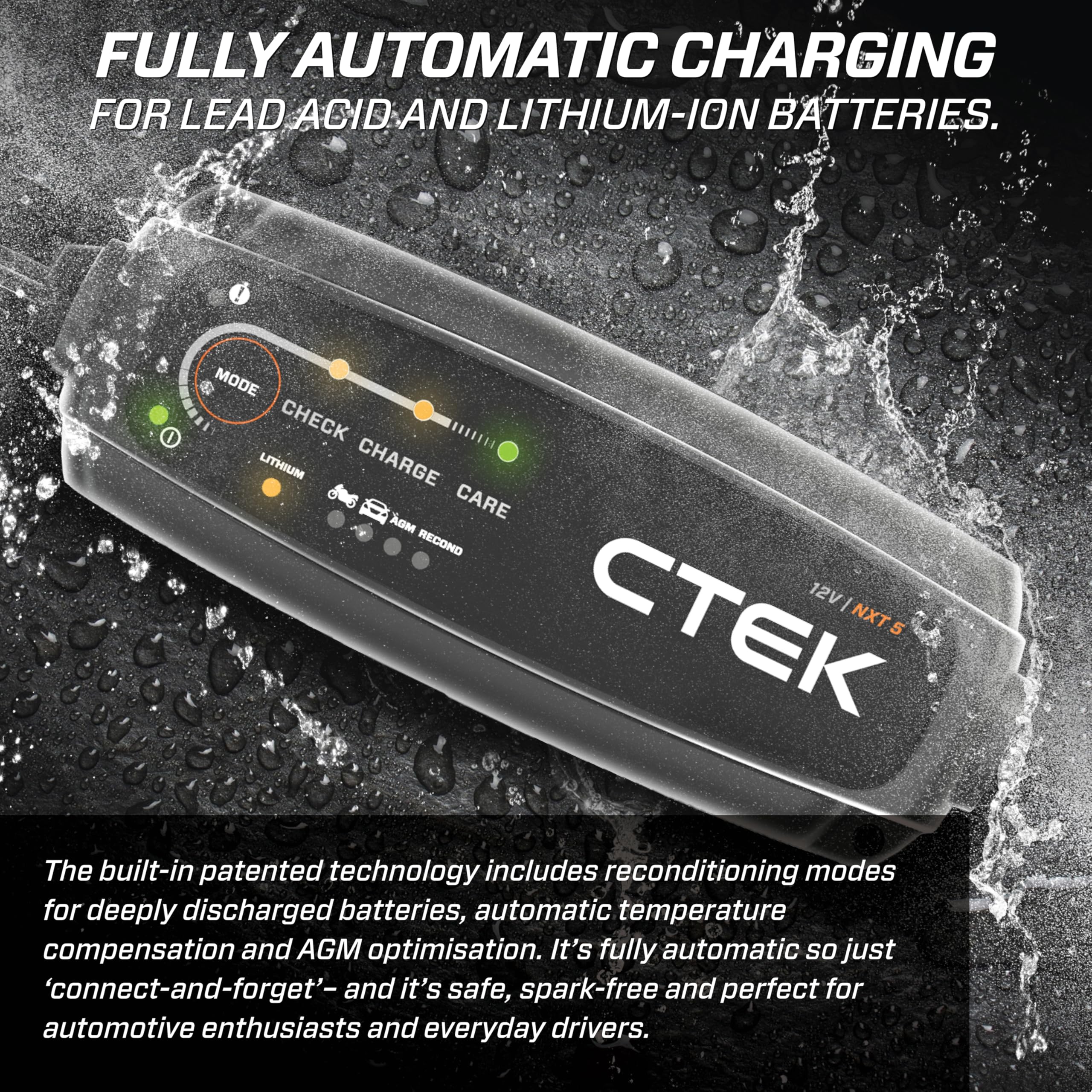 CTEK 40-658 NXT5 automatic temperature compensation for varied climates.