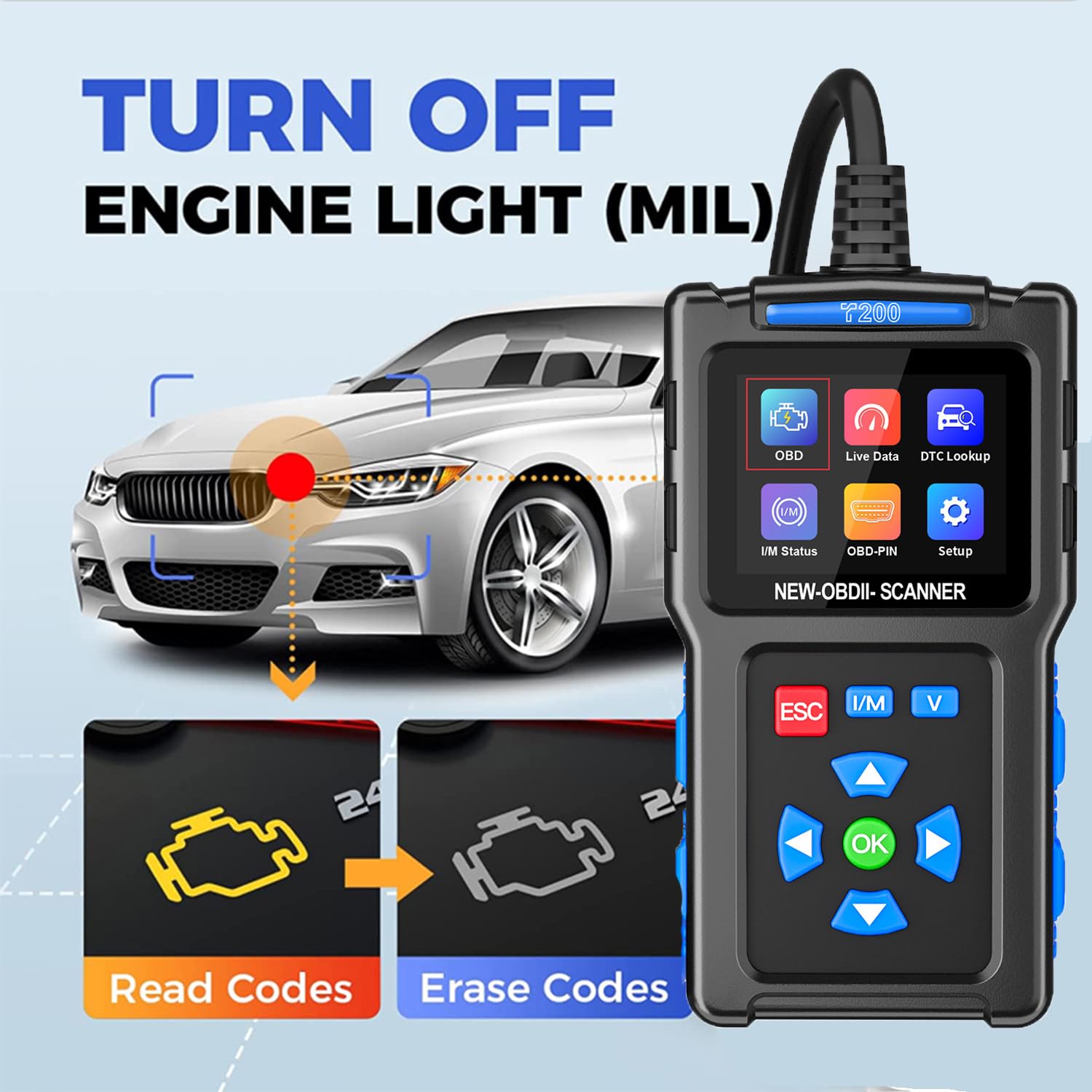 CTobd OBD2 Scanner diagnostic display showing engine fault code readings