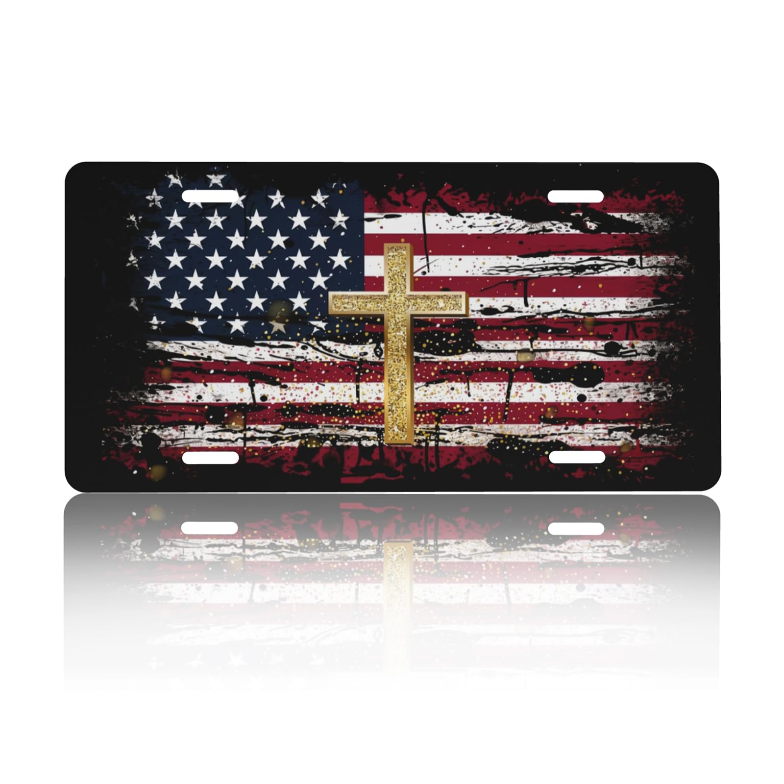 CTVSLFU front license plate cover with Cross American Flag for bold road presence