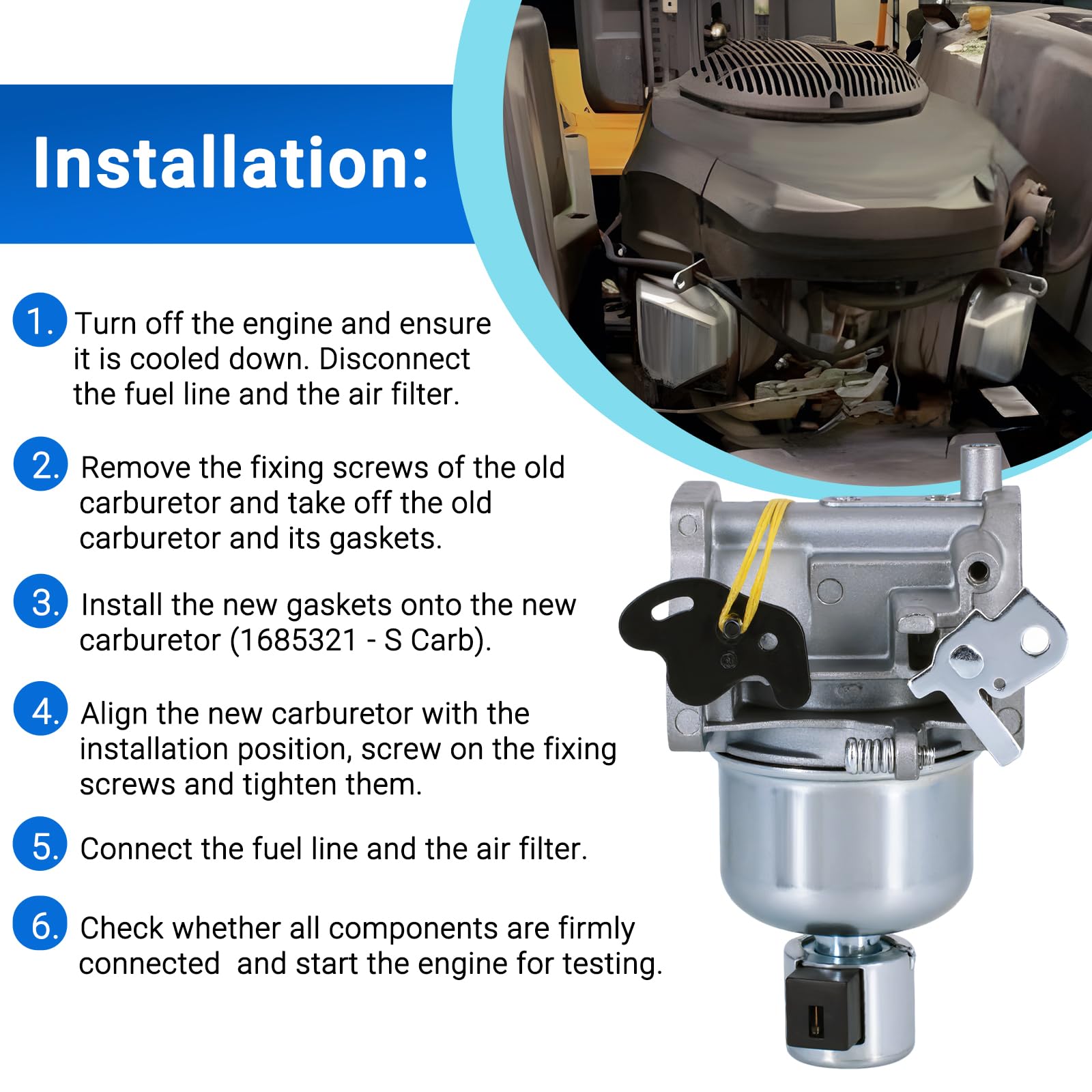 CULMKARI carburetor packaging with gaskets, ready-to-install replacement.