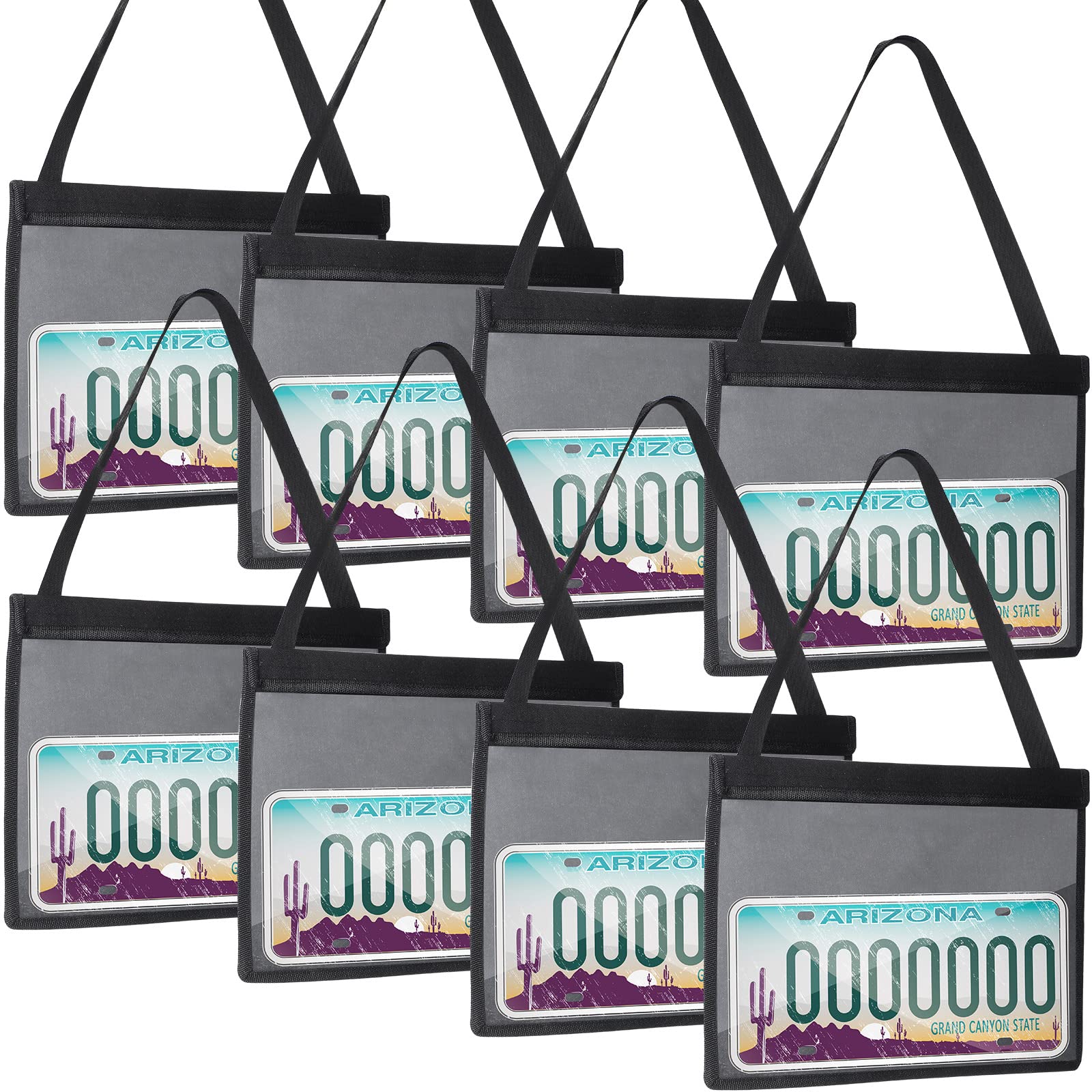 Cunno license plate holder with hanging strap for easy mounting and universal fit.