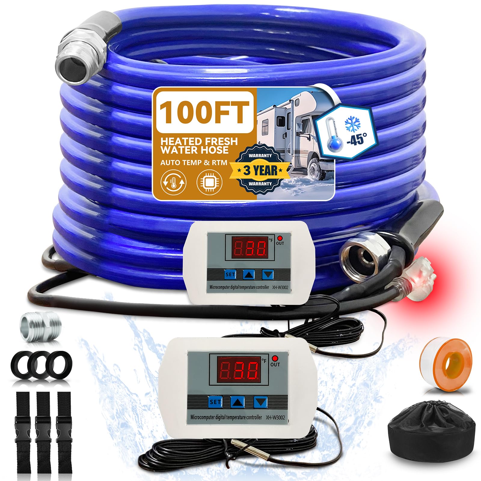 Cupohus heated water hose exterior setup for RV winter use with freeze protection