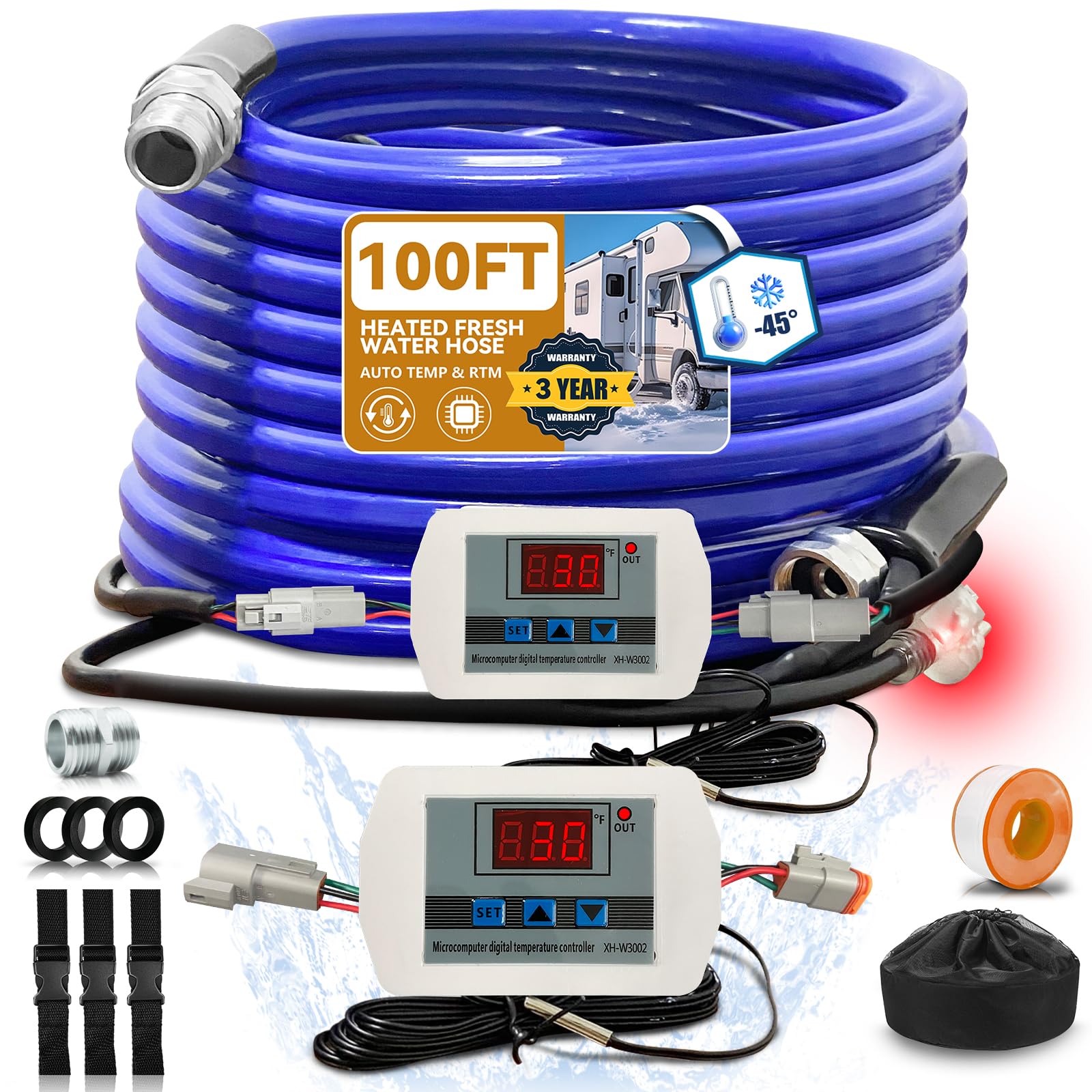 Cupohus heated water hose for RV 100ft setup shows reliable winter water delivery.