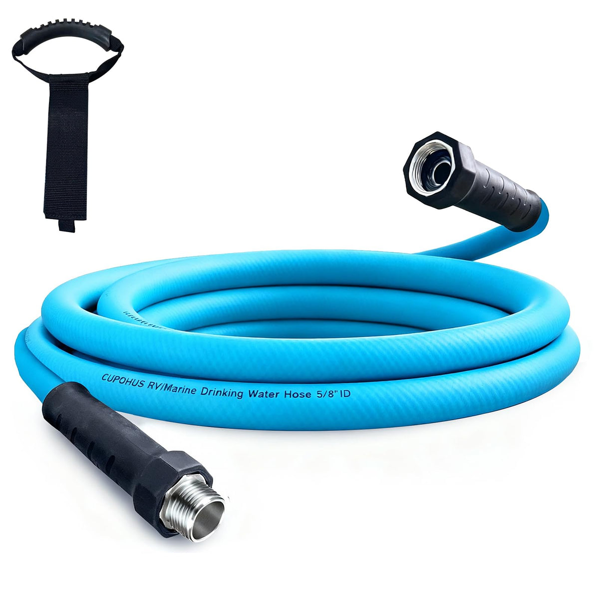 Cupohus RV water hose 10ft with strain-relief ends for leak-free hookups
