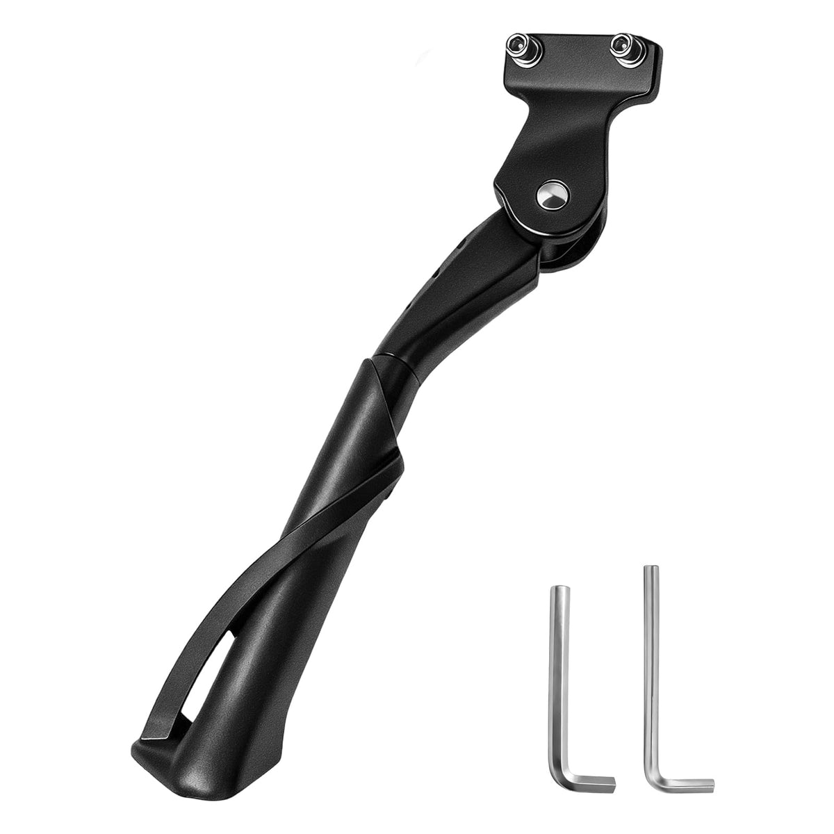 CuraceQ kickstand installed on a 20-22 inch bike showing stable, non-slip parking.