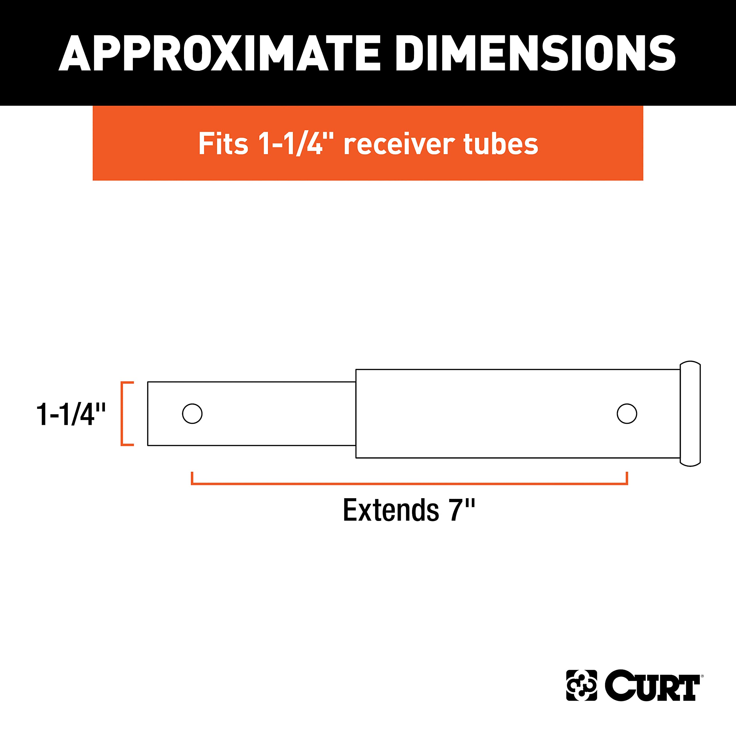 CURT 1-1/4-inch extender with solid shank for secure hitch connection and easy install