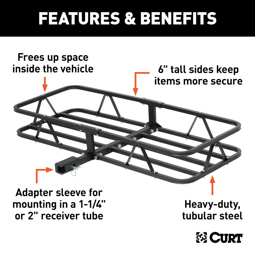 CURT 18145 adapter sleeve demonstrates compatibility with 1-1/4 and 2-inch receivers.
