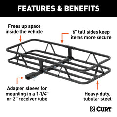 CURT 18145 adapter sleeve demonstrates compatibility with 1-1/4 and 2-inch receivers.