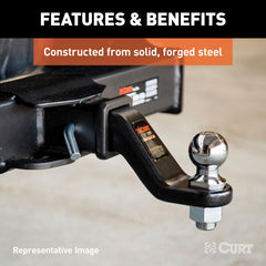 CURT ball mount with 2-inch drop for level trailer alignment.