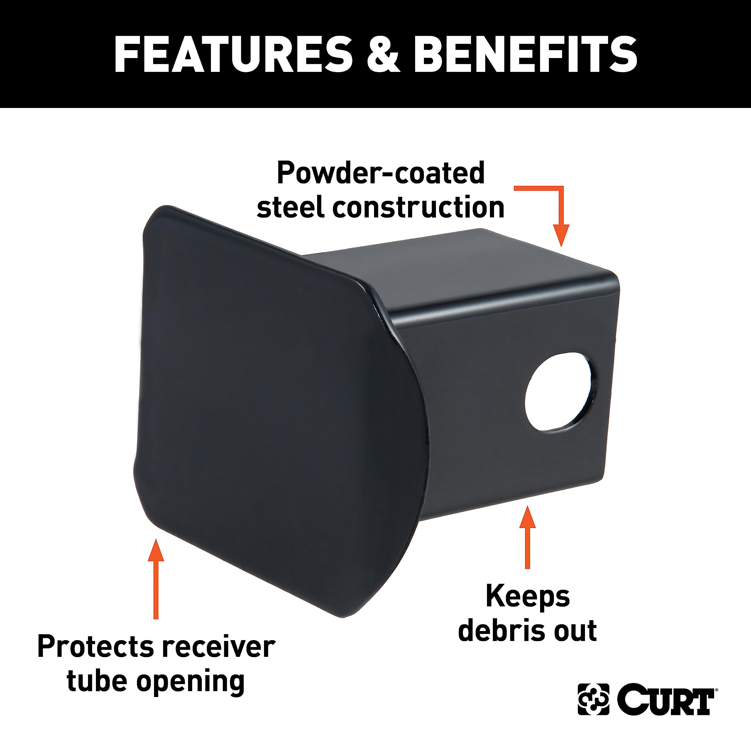 CURT 22750 hitch cover installed on receiver demonstrates quick access and protection.