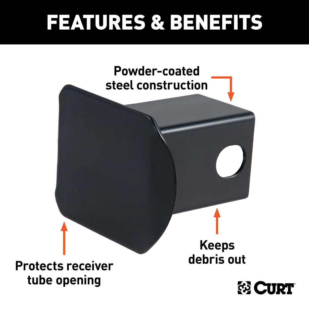 CURT 22750 hitch cover installed on receiver demonstrates quick access and protection.