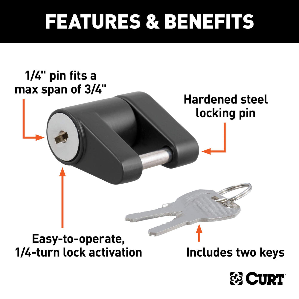 CURT 23521 lock engaged on a latch-type coupler during hookup.