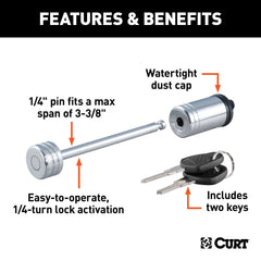 CURT 23523 chrome lock includes watertight dust cap to protect inner parts.